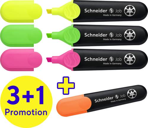Schneider Schreibgeräte Textmarker Textmarker Job 4er Etui sortiert, 3+1 Aktion 115094 4 St.