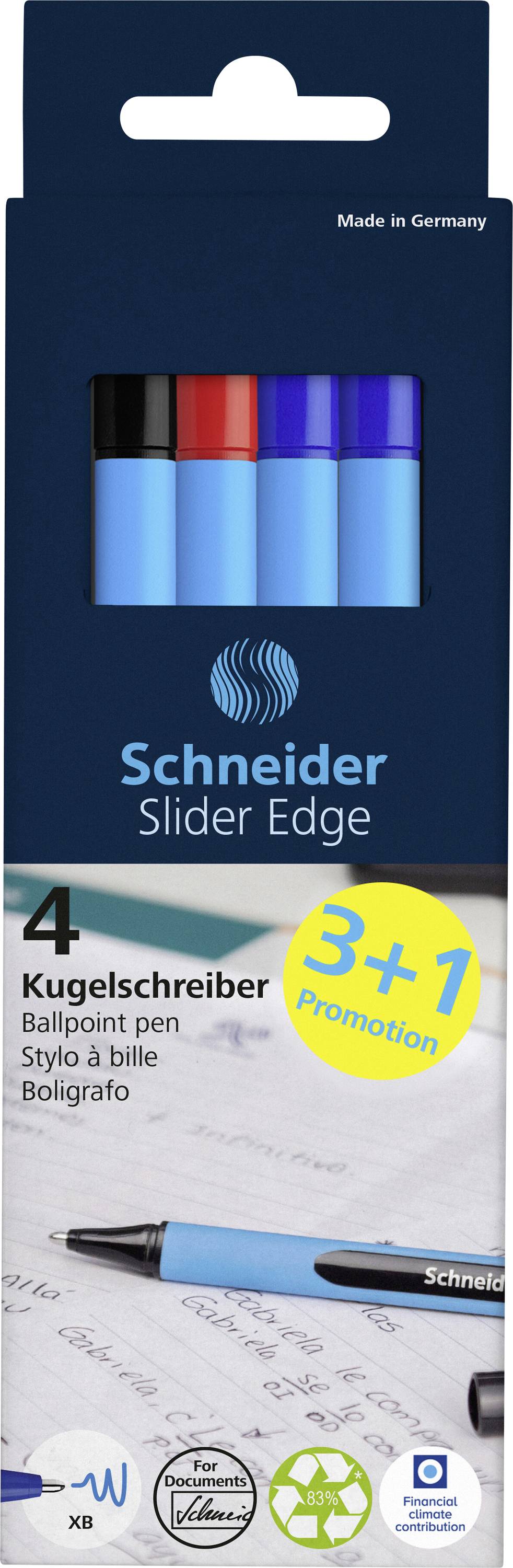 Schneider Schreibgeräte Kugelschreiber Slider Edge XB 4er Kartonetui, 3+1 Aktion 152271 Kugelschrei
