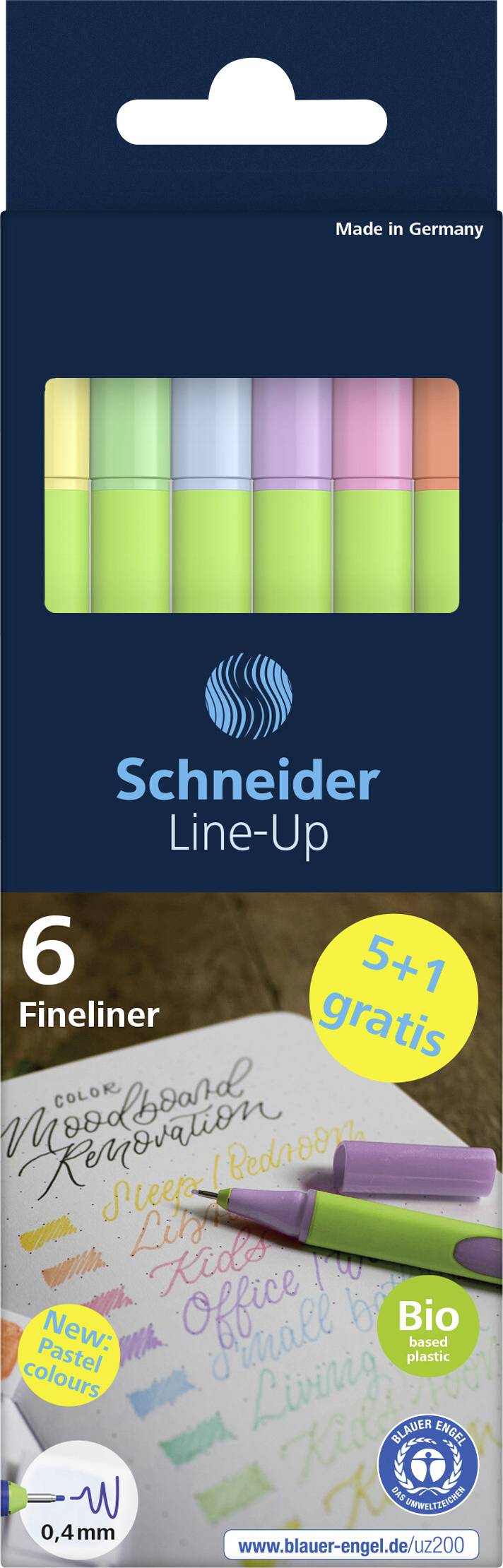 Schneider Schreibgeräte Tintenroller Fineliner Line-Up pastell 6er Etui, sortiert, 5+1 Aktion 19108
