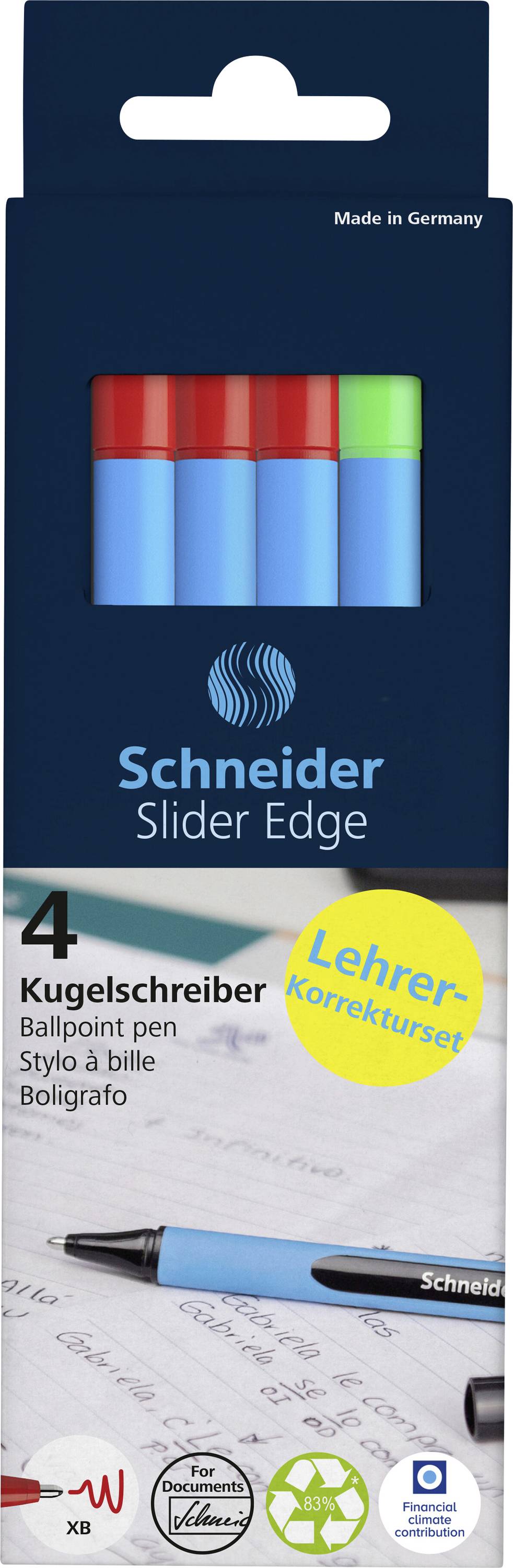 Schneider Schreibgeräte Kugelschreiber Slider Edge XB 4er Stiftebox, Lehrer-Korrekturset 152272 Kug