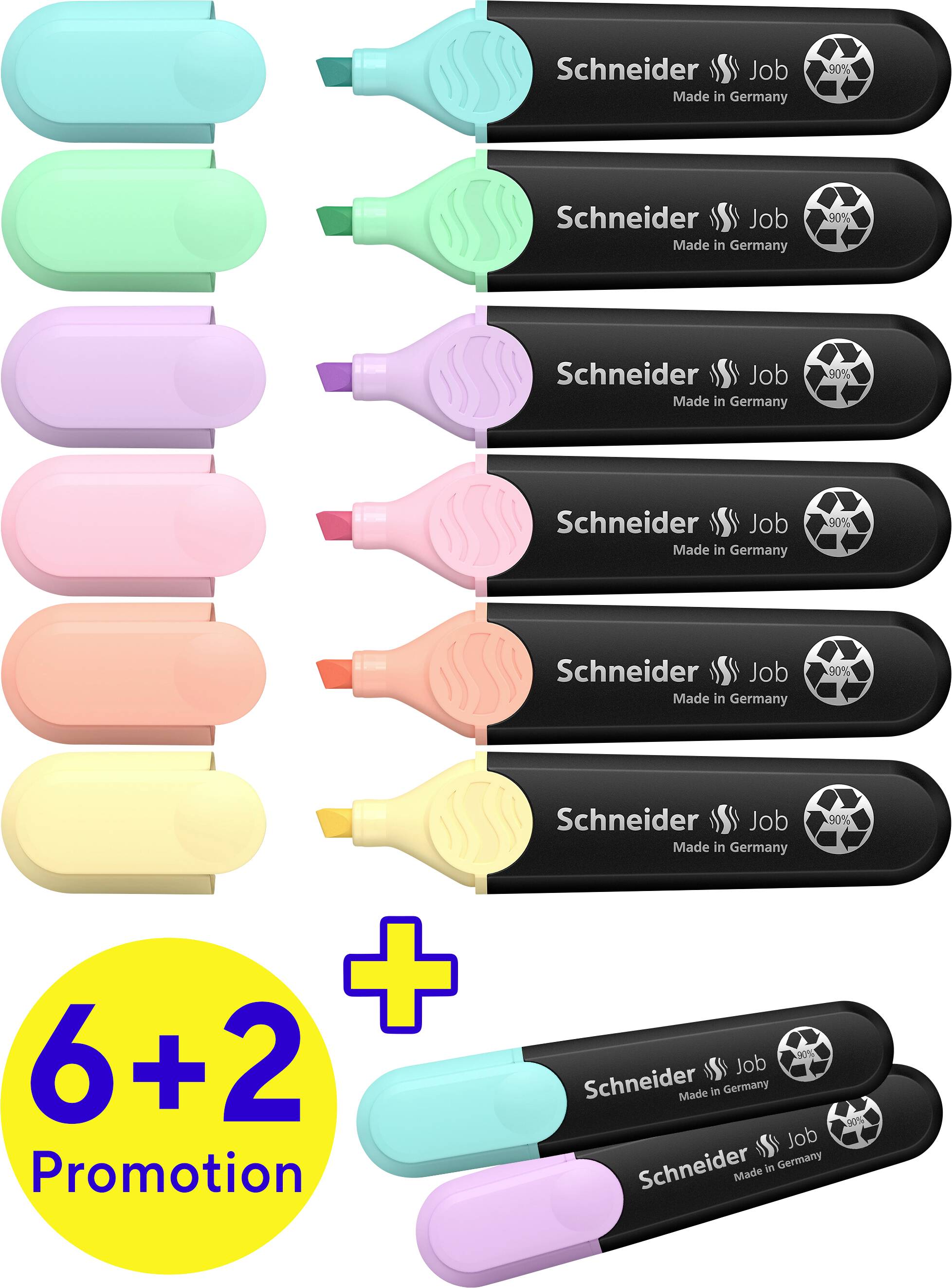 Schneider Schreibgeräte Textmarker Textmarker Job Aktion 6+2 Karton-Etui 8 Stück pastell 115090 8 S