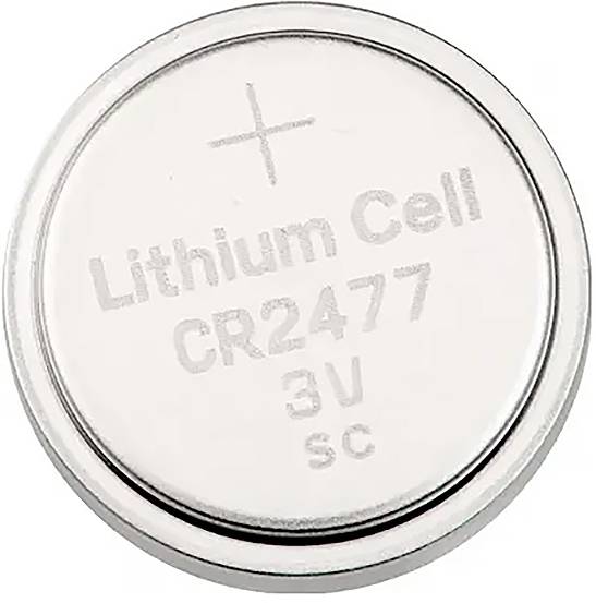 Silberne Lithium-Knopfzelle mit der Aufschrift 