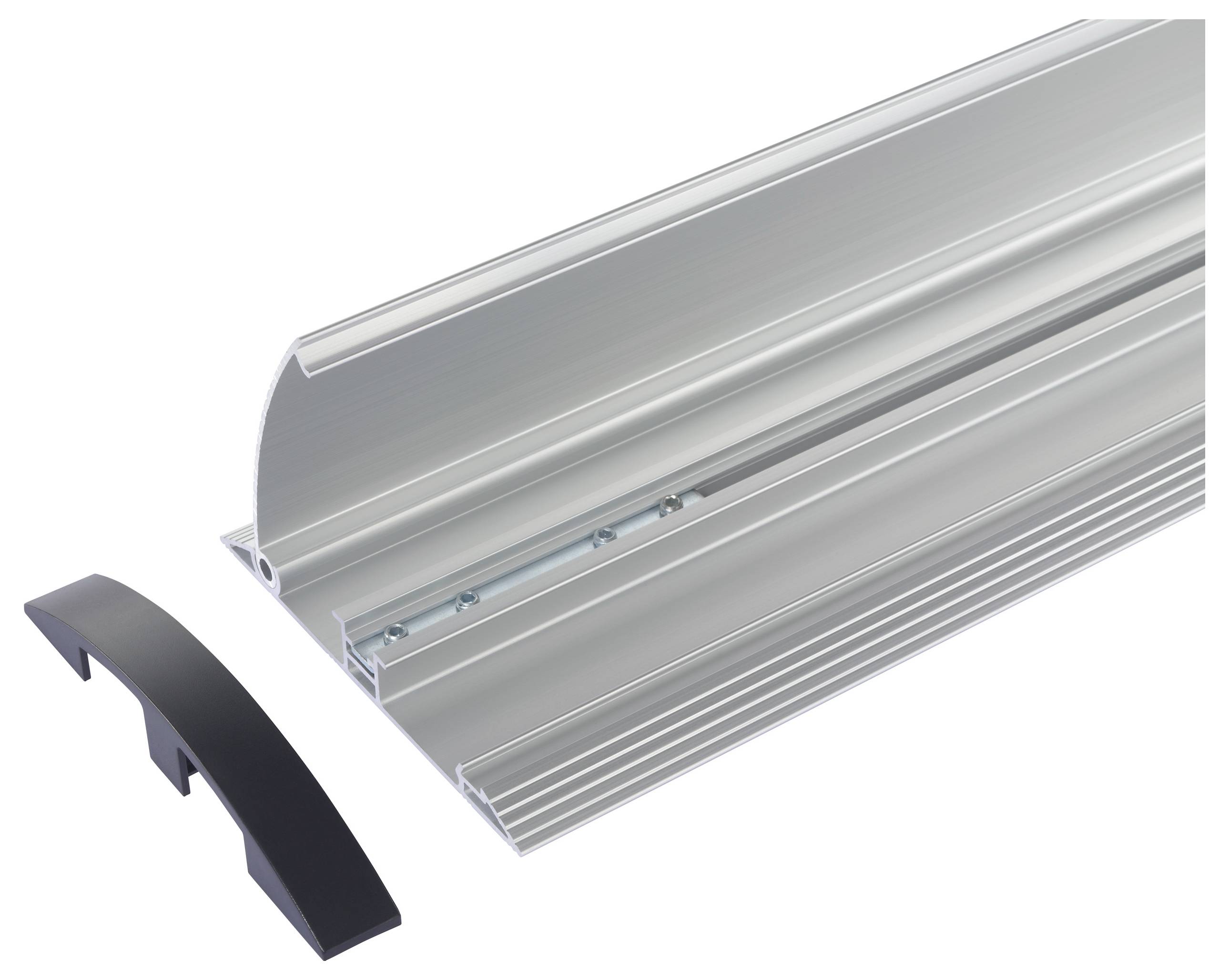 Aluminiumprofil für LED-Streifen mit schwarzer Abdeckung. Ideal zur Montage an Wänden für indirekte Beleuchtung.