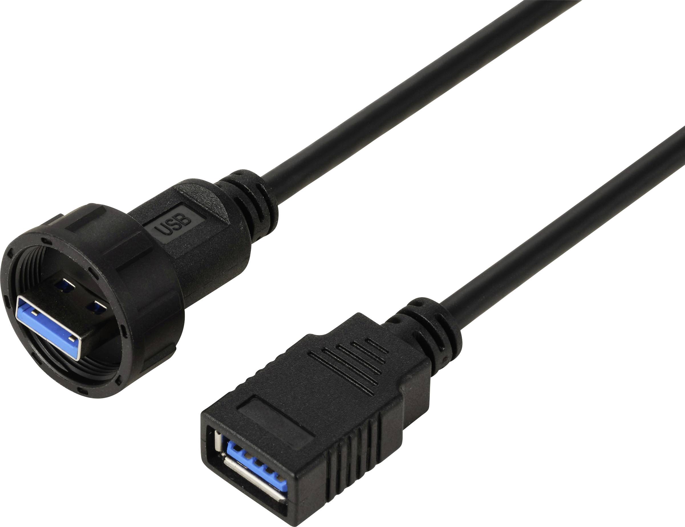 USB 3.0 Kabel, Stecker auf Buchse, schwarz.