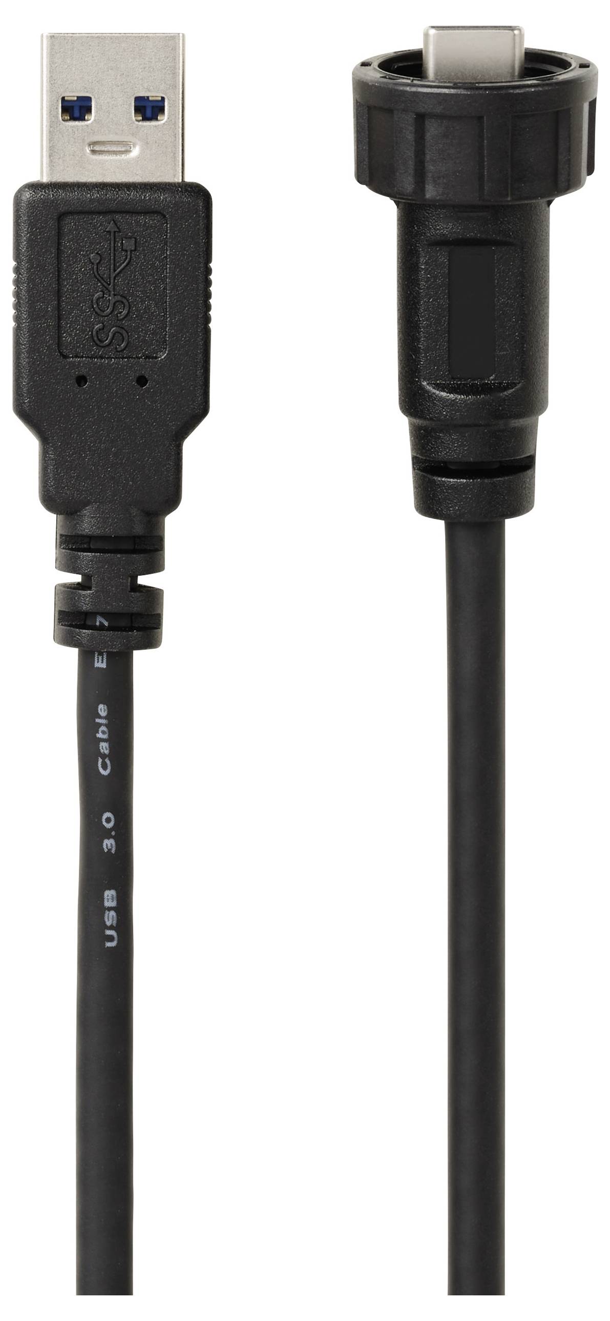 USB 3.0 Kabel mit Typ-A und Typ-B Steckern, schwarz. Unterstützung für schnelle Datenübertragung, geeignet für Drucker und Scanner.