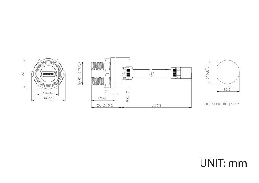USB-C® Buchse/Stecker FPC Flachkabel 3.1 Geschwindigkeit (mit Gewinde) Kabel 0,1m TC-E10T-FT3.1-PWF/MT3.1-NWA-0.1FPC TC-13543620