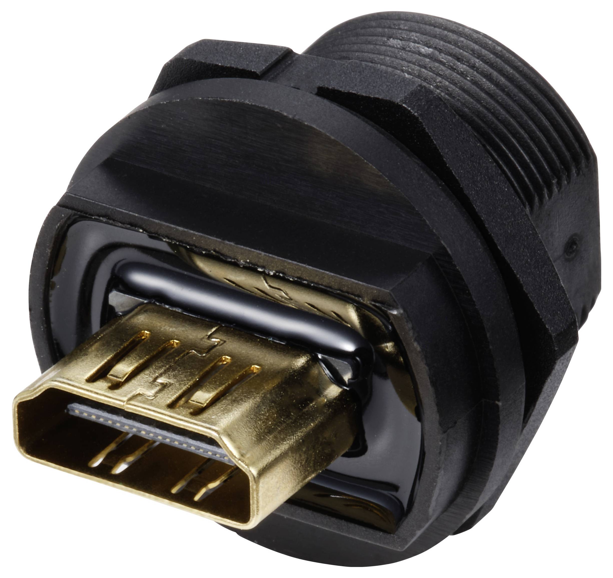 Ein HDMI-Stecker in schwarzer Fassung, geeignet für den Anschluss von Audio- und Videogeräten.