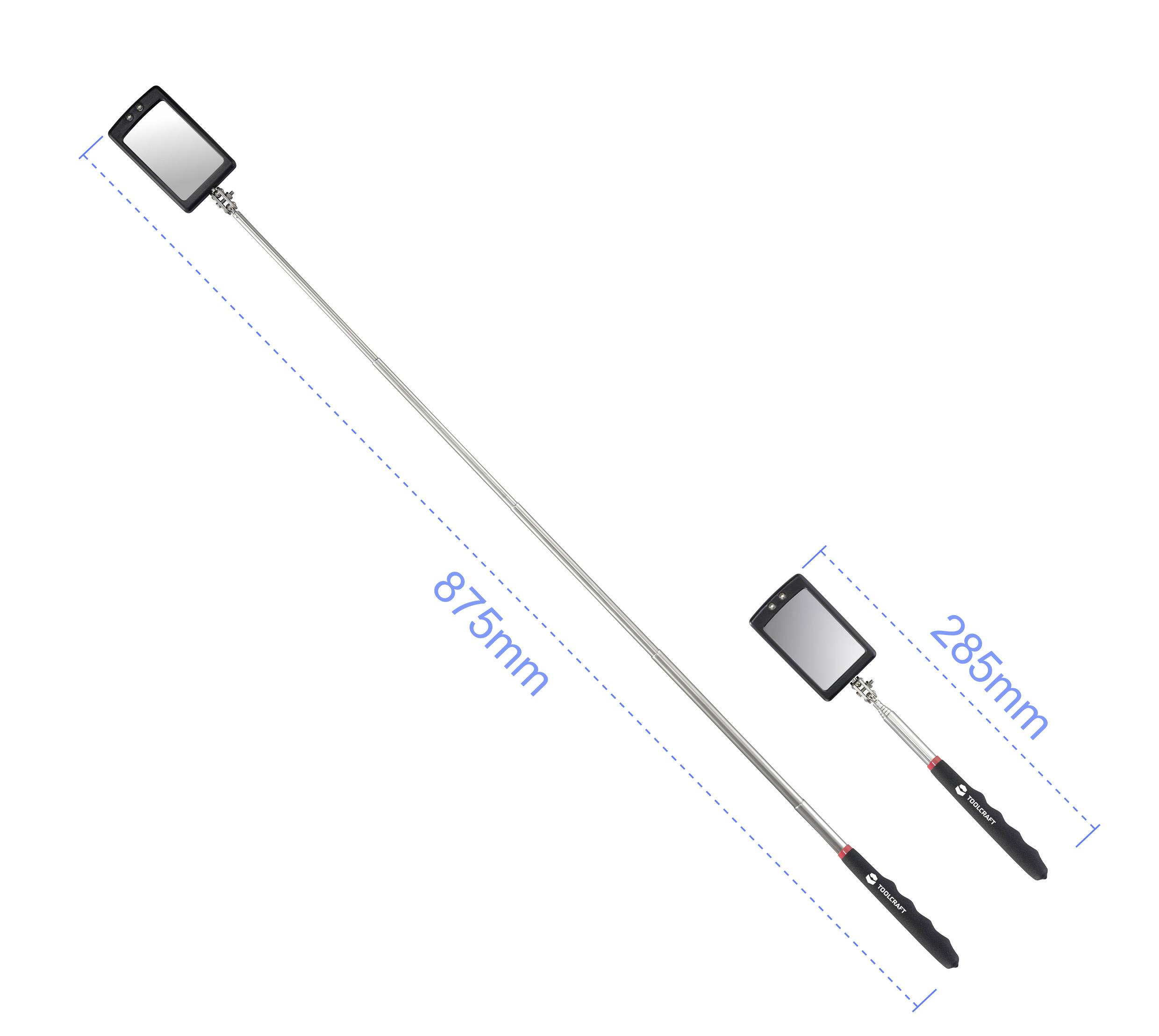 TOOLCRAFT Inspektionsspiegel mit Beleuchtung, ausziehbar Spiegel-Größe: (B x H) 50mm x 80mm