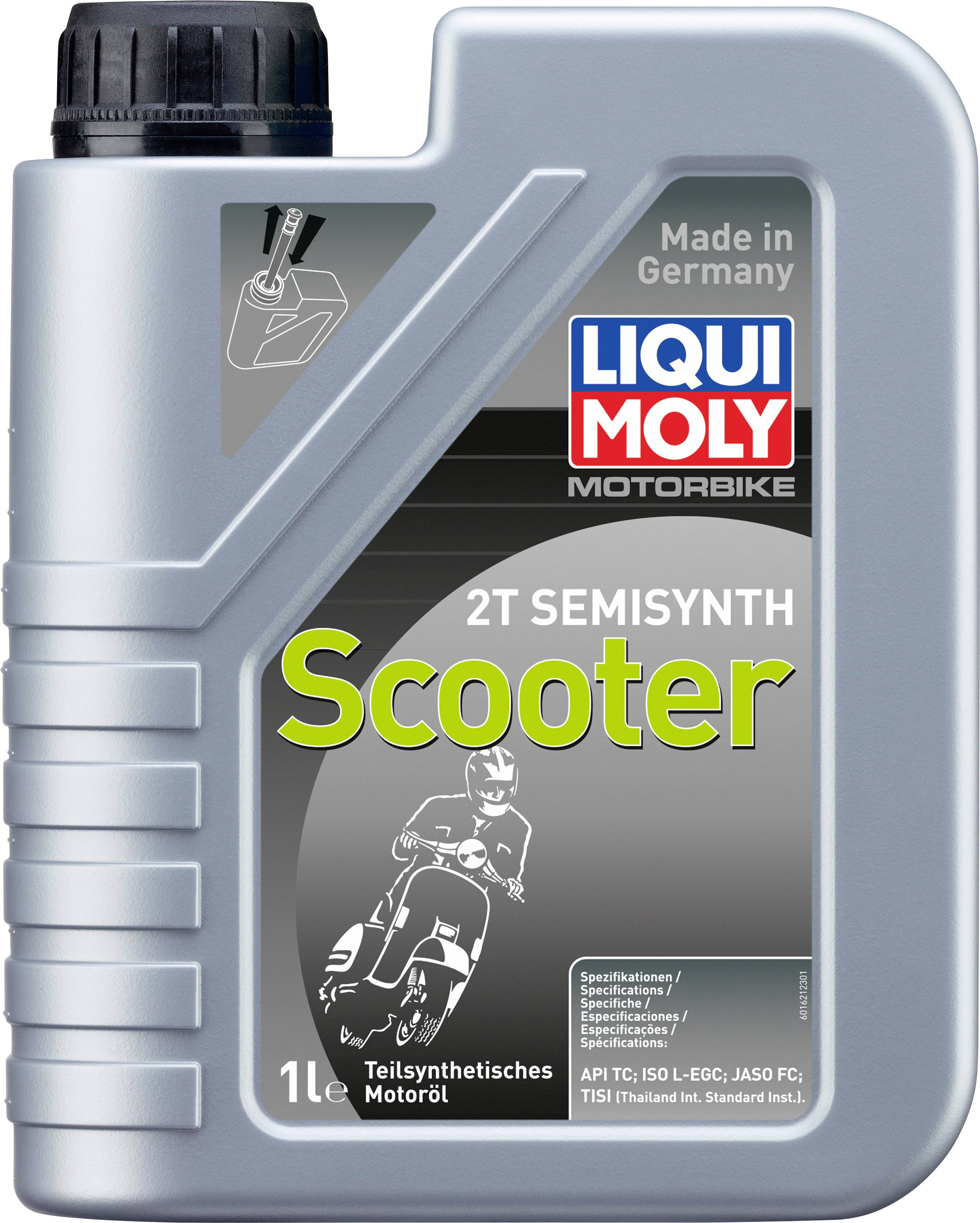Motorenöl-Flasche für Roller, 2T semisynthetisch, 1 Liter. Marke: Liqui Moly. Entwickelt für Zweitaktmotoren.