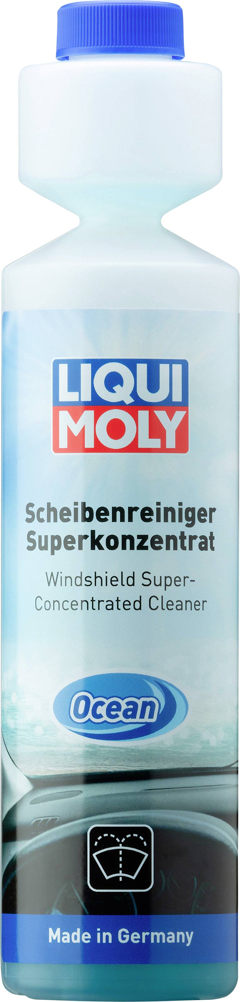Flasche mit der Aufschrift 'Liqui Moly Scheibenreiniger Superkonzentrat - Made in Germany', Auto-Scheibenreinigungsmittel.