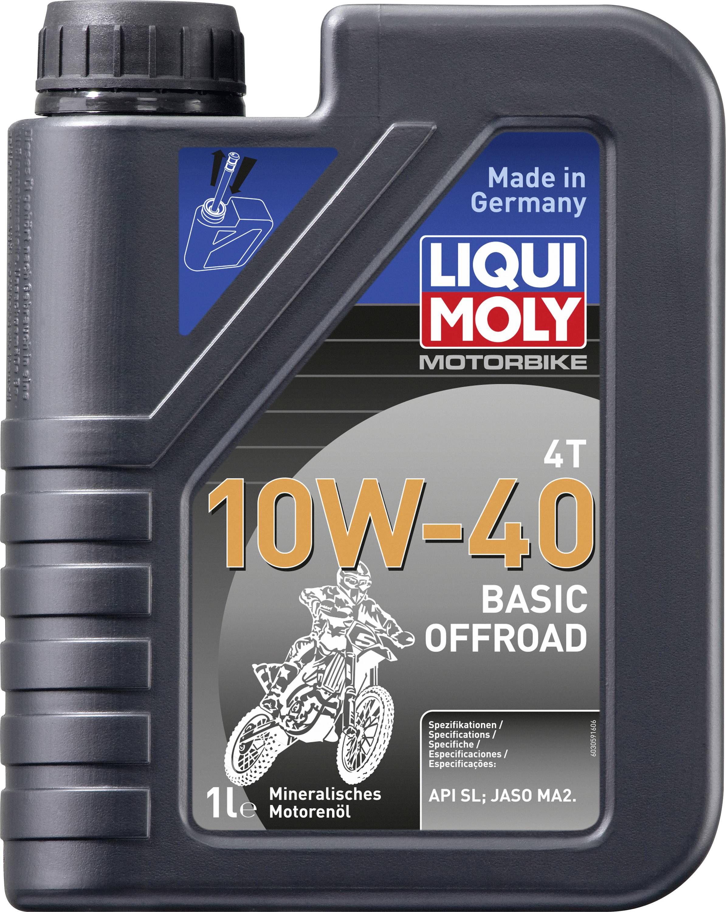 'LIQUI MOLY Motorbike 10W-40 Basic Offroad' Motoröl, 1-Liter-Flasche, geeignet für Offroad-Motorräder, hergestellt in Deutschland.