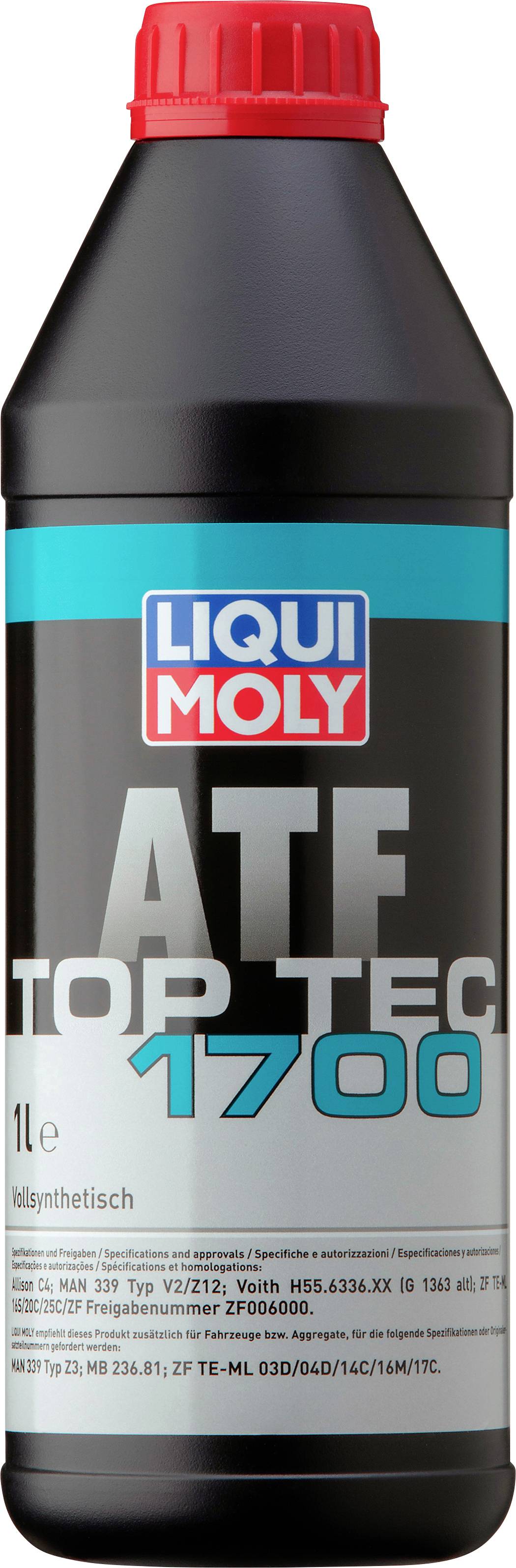 Flasche Liqui Moly ATF Top Tec 1700 mit 1 Liter. Vollsynthetisches Getriebeöl für diverse Fahrzeugmodelle.