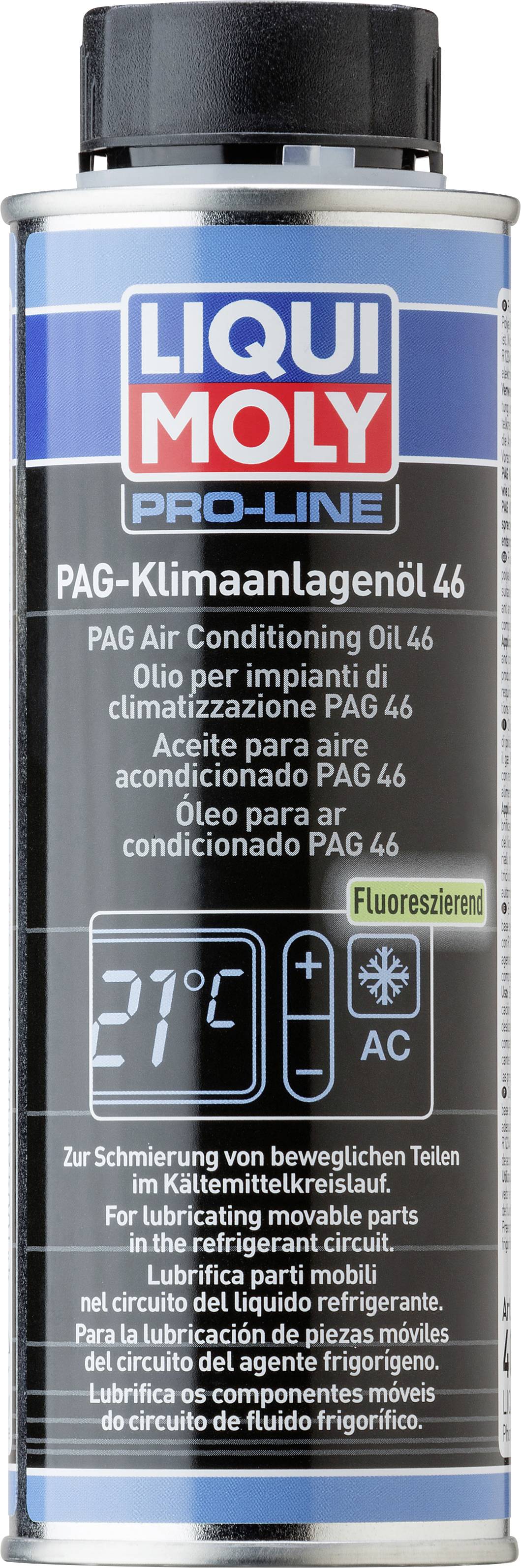 'LIQUI MOLY Pro-Line PAG-Klimaanlagenöl 46', eine Dose mit Informationen zur Verwendung des Öls für Klimaanlagen.