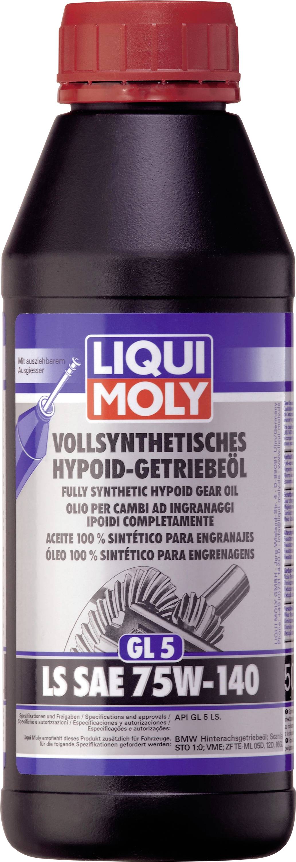 Flasche Liqui Moly vollsynthetisches Hypoid-Getriebeöl LS SAE 75W-140 für unterschiedliche Fahrzeuggetriebe.