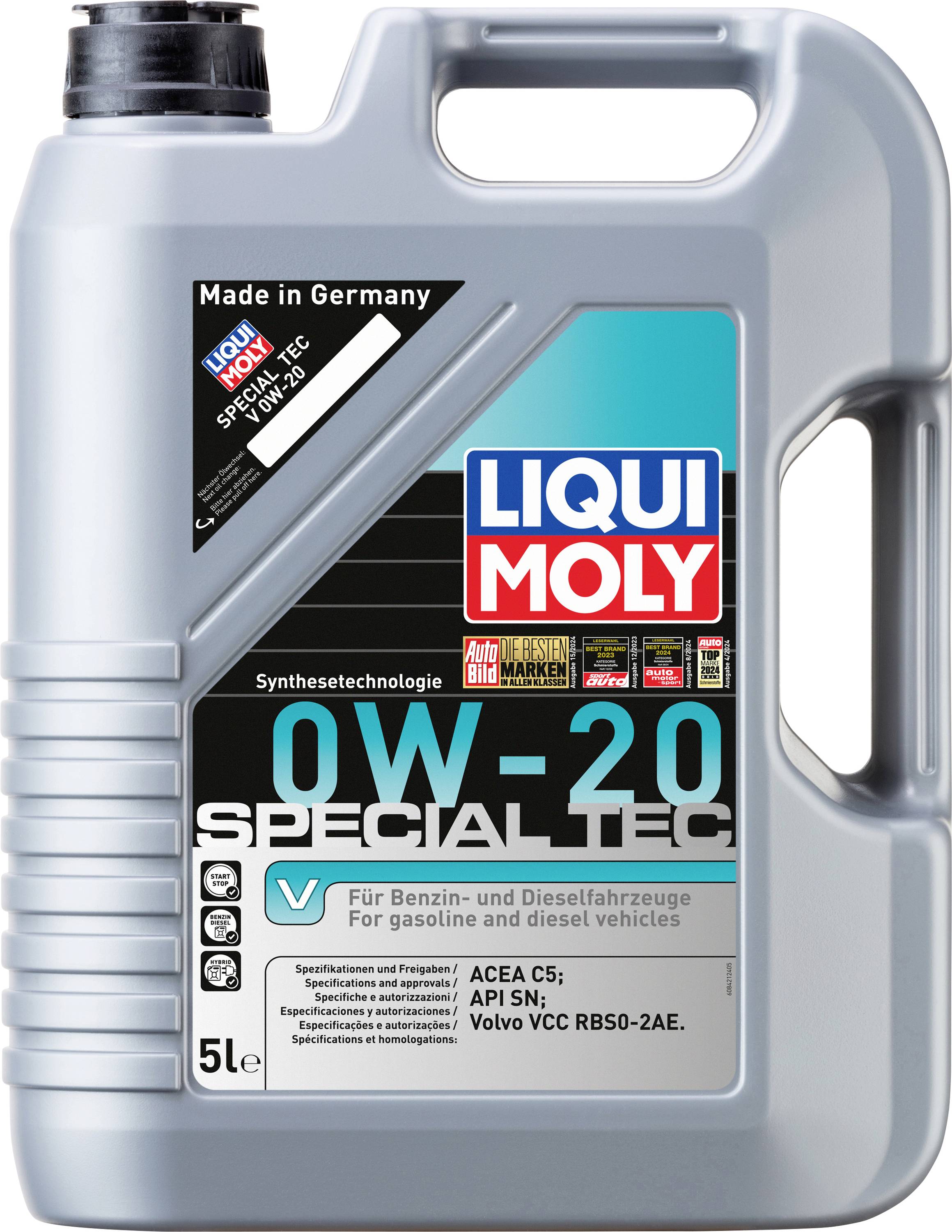 Kanister mit 5 Litern Motoröl 'LIQUI MOLY SPECIAL TEC 0W-20', geeignet für Benzin- und Dieselfahrzeuge, API SN, ACEA C5.
