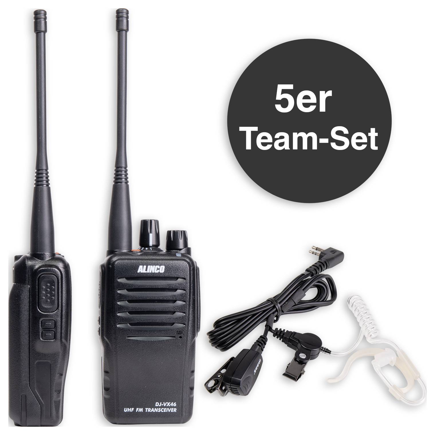 Alinco Team-Set DJ-VX-46 + KEP-24-AL 150101 PMR-Handfunkgerät 5er Set