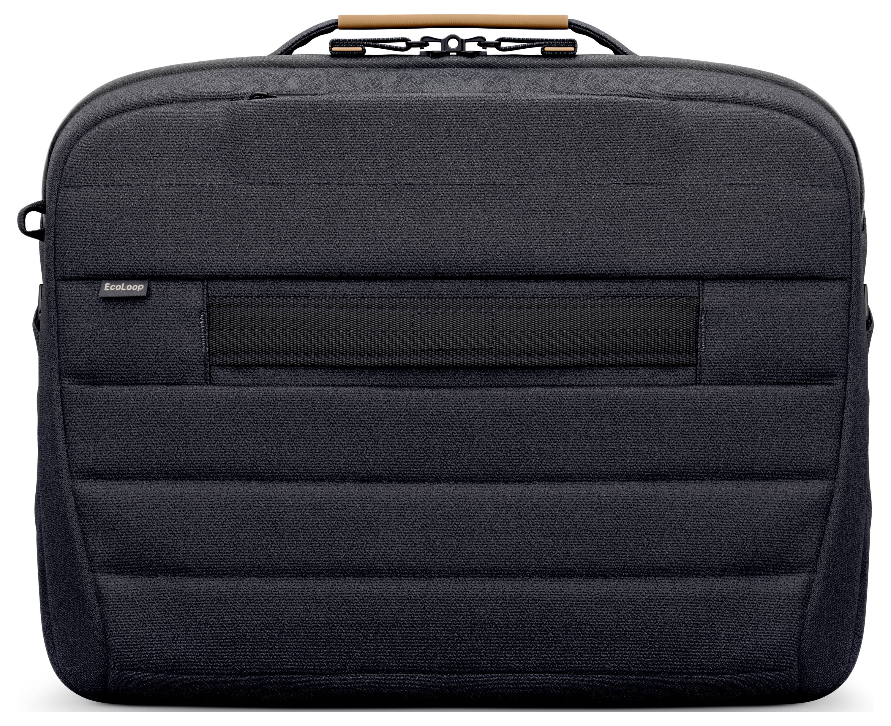 Eine schwarze Laptoptasche mit einem Tragegriff und gepolsterter Oberfläche. Sie hat einen schlichten, funktionalen Look.