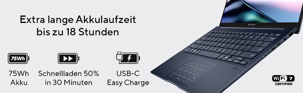 Asus Notebook ZenBook 14 OLED U9-285H 35.6cm (14 Zoll) 3K 285H 32GB RAM 1TB SSD Deutsch, QWERTZ Silber 90NB14W2-M00KE0
