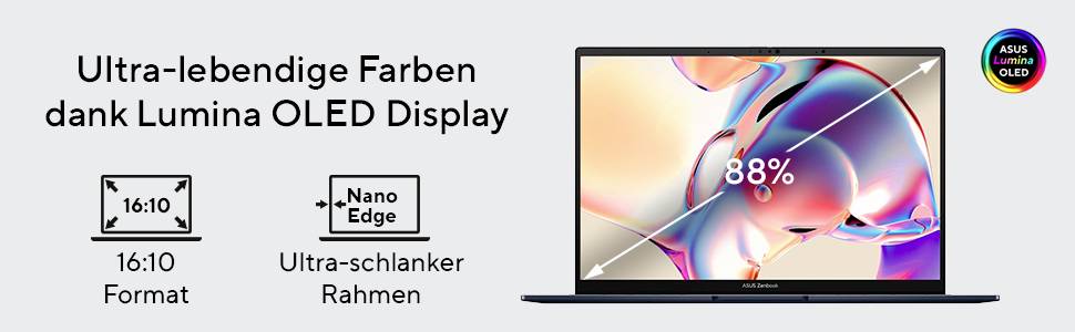Asus Notebook ZenBook 14 OLED U9-285H 35.6cm (14 Zoll) 3K 285H 32GB RAM 1TB SSD Deutsch, QWERTZ Silber 90NB14W2-M00KE0