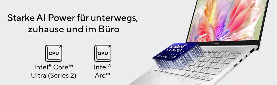 Asus Notebook ZenBook 14 OLED U9-285H 35.6cm (14 Zoll) 3K 285H 32GB RAM 1TB SSD Deutsch, QWERTZ Silber 90NB14W2-M00KE0