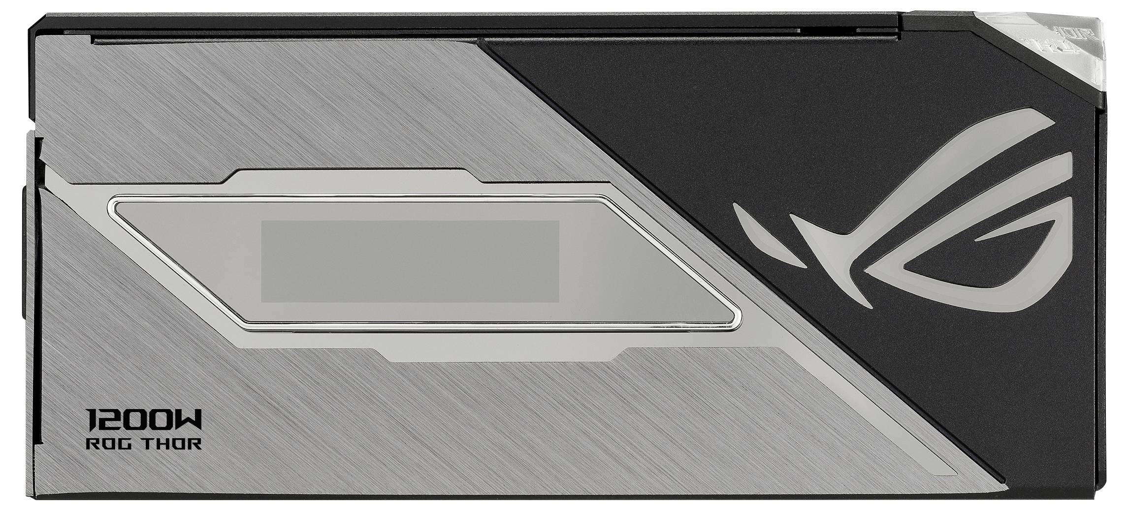 Netzteil mit 'ROG Thor' Schriftzug und ROG-Logo, 1200W Leistung. Elegantes, modernes Design in Schwarz und Silber.
