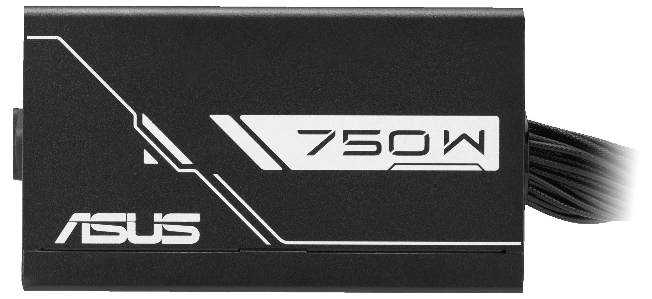 Schwarzes Netzteil von ASUS mit der Aufschrift '750W'.