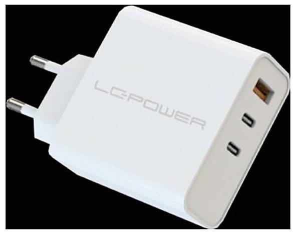 LC Power LC-GAN-65 USB Ladegerät 65W 2x USB-C®, 1x USB-A USB PD 3.0 Weiß Innenbereich GaN, Schnellladegerät, USB Power Delivery