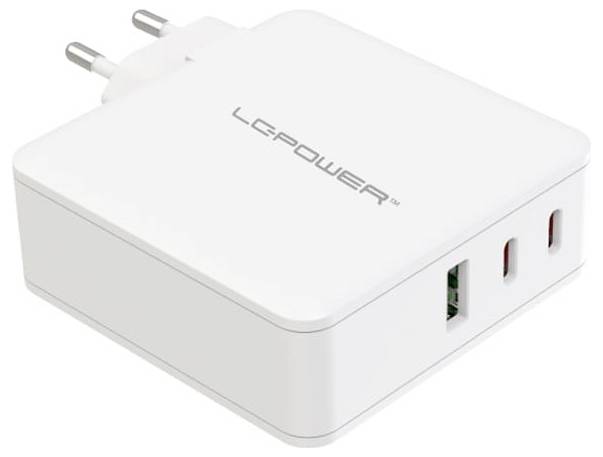 LC Power LC-GAN-100 USB Ladegerät 100 W 2x USB-C®, 1x USB-A USB PD 3.0 Weiß Innenbereich GaN, Schn