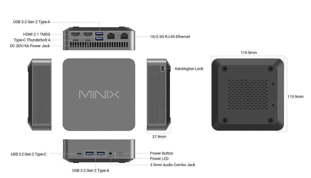 Minix Mini PC Intel® Core™ i5 12600H 4.5GHz 16GB RAM 512GB SSD Intel Iris® Xe Graphics Win 11 Pro NGC N512