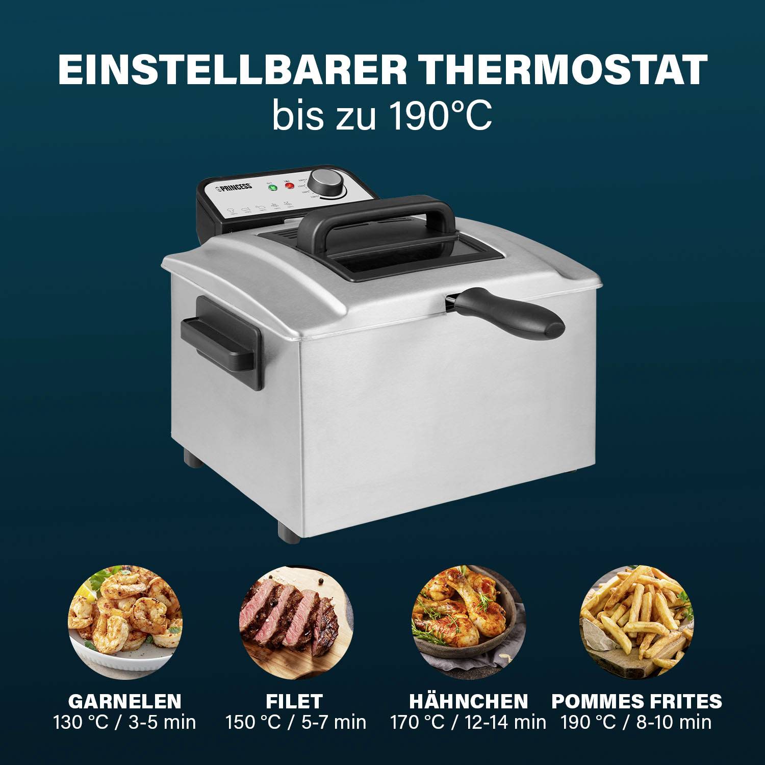 Princess Fritteuse 5l 3270W Antihaftbeschichtung, Überhitzungsschutz Silber, Schwarz