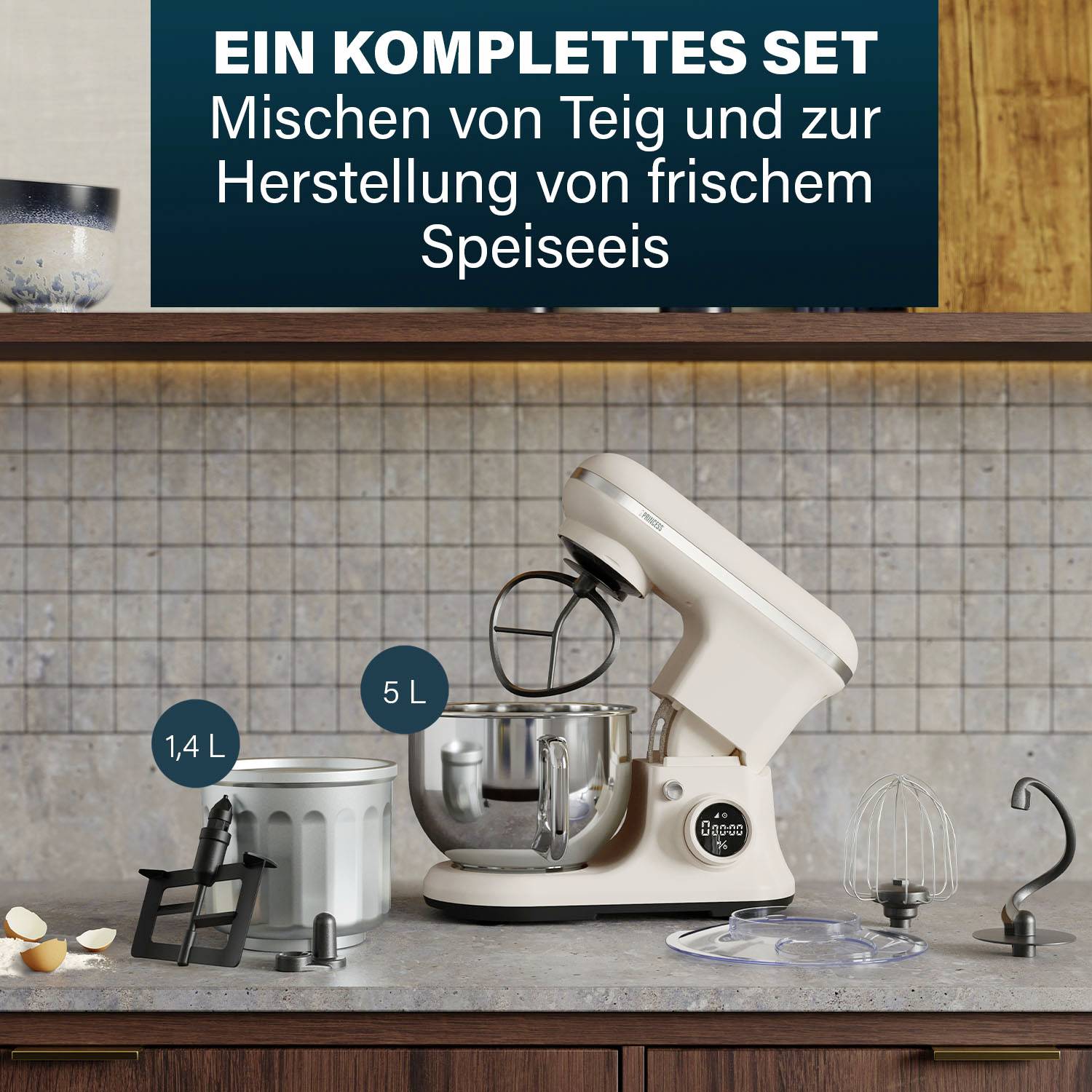 Princess Küchenmaschine 1200W Creme-Weiß, Edelstahl