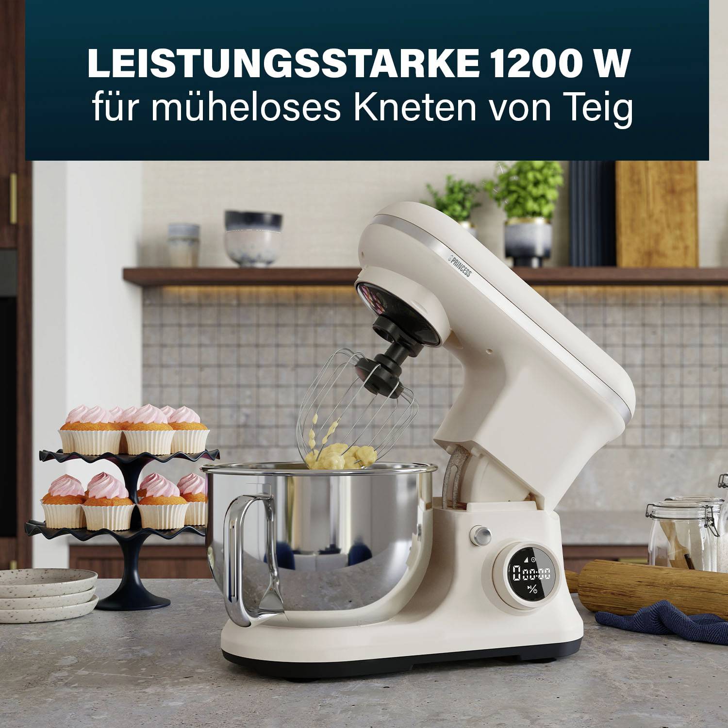 Princess Küchenmaschine 1200 W Creme-Weiß, Edelstahl
