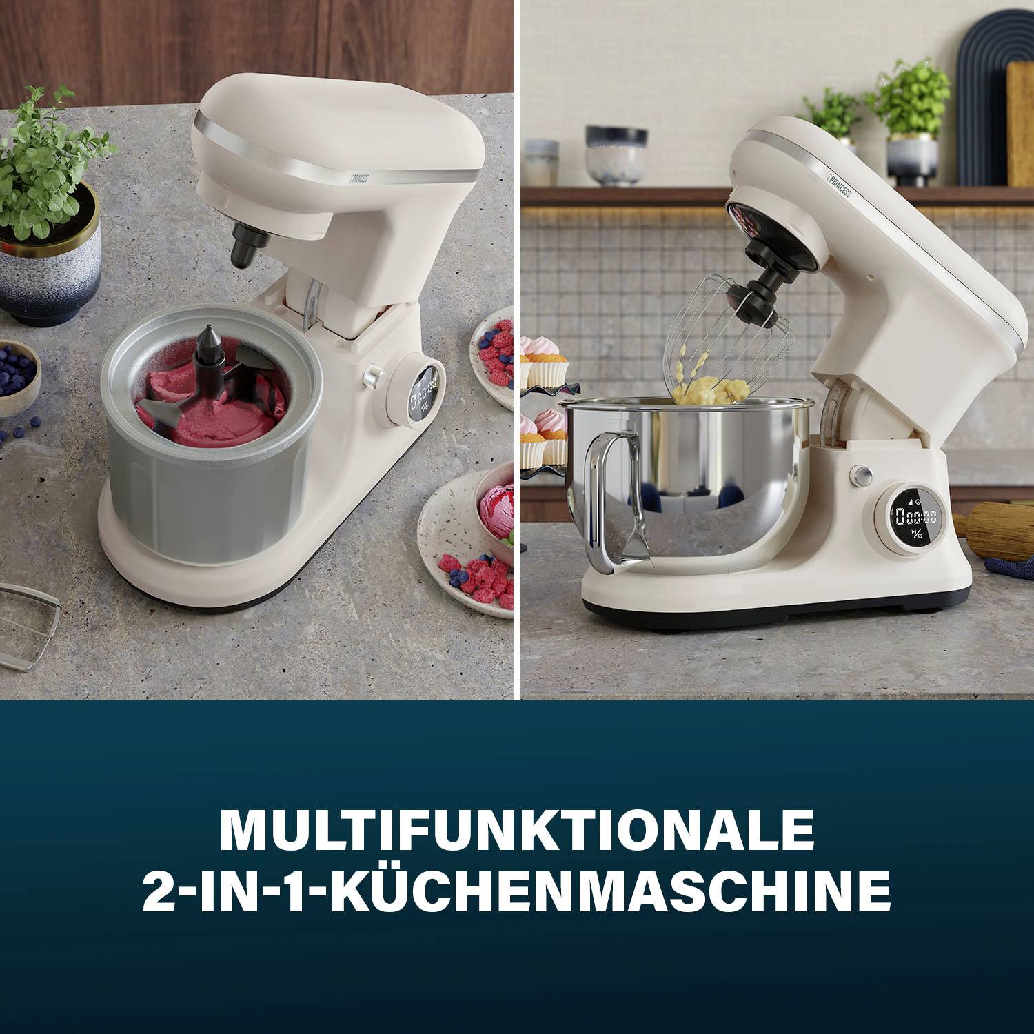 Princess Küchenmaschine 1200 W Creme-Weiß, Edelstahl