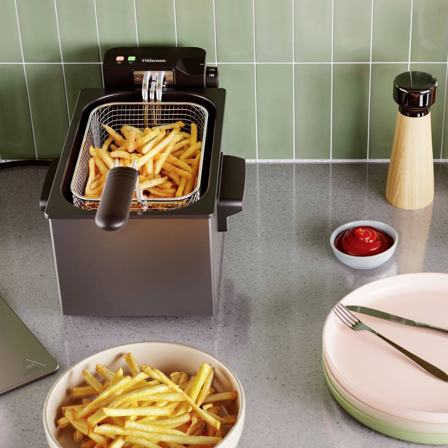 Tristar Fritteuse 3 l 2000 W Silber, Schwarz