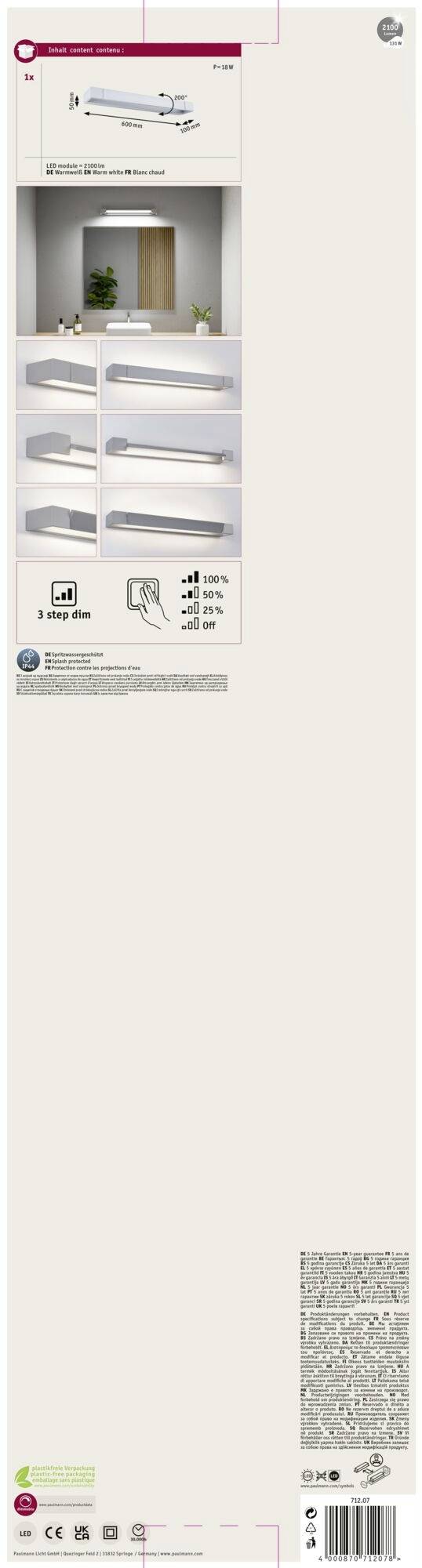 Paulmann Lucille 71207 Bad-Wandleuchte 17W Warmweiß Aluminium (matt)