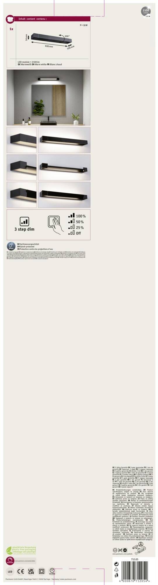 Paulmann Lucille 71205 Bad-Wandleuchte 17W Warmweiß Schwarz