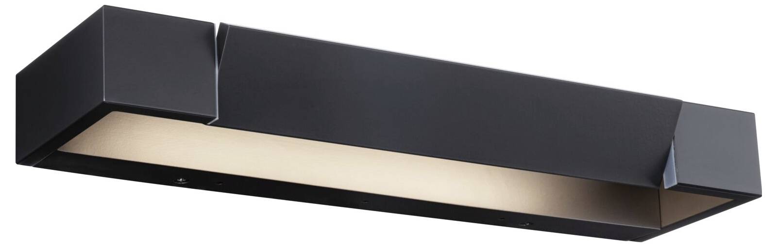 Schwarze, rechteckige Deckenleuchte mit schlichter Gestaltung und diffuser Abdeckung, geeignet für moderne Innenräume.