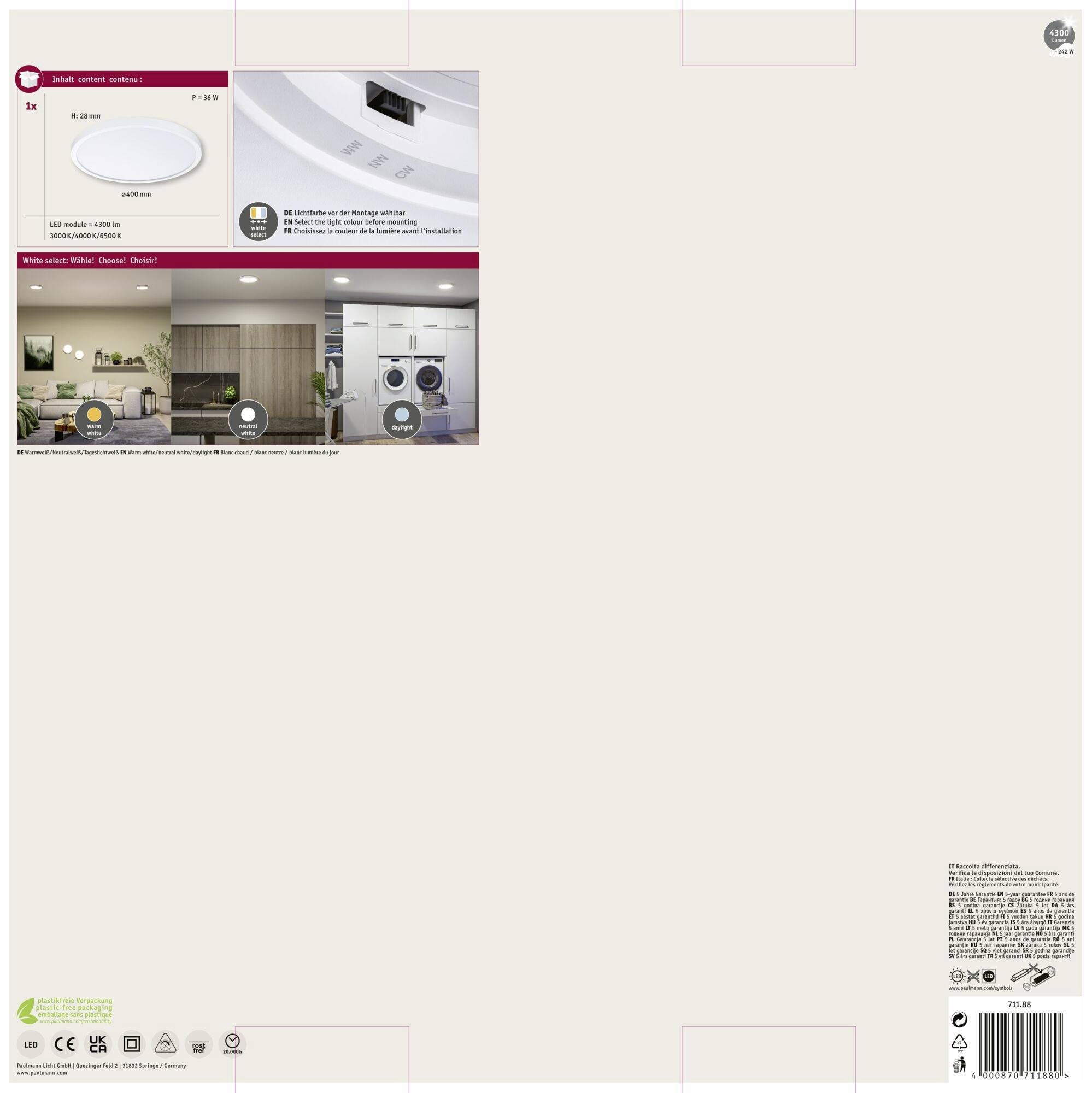 Paulmann Alya 71188 LED-Panel 35W Warmweiß Weiß