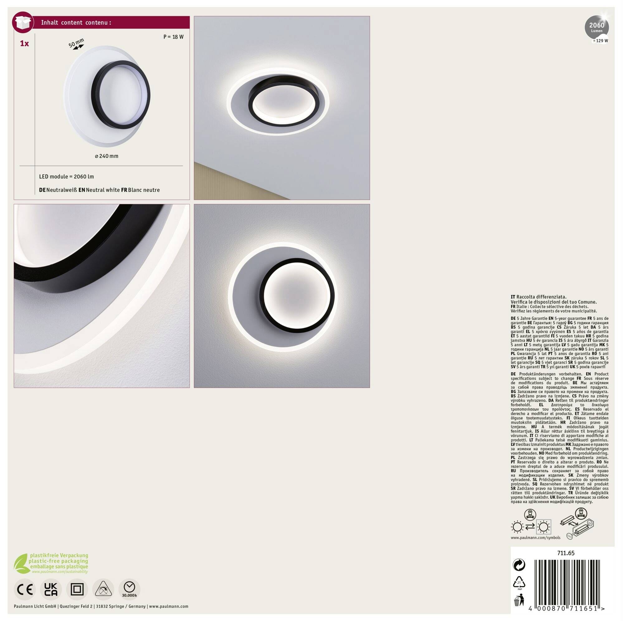 Paulmann 71165 LED-Wandleuchte 9.5W LED Weiß, Schwarz