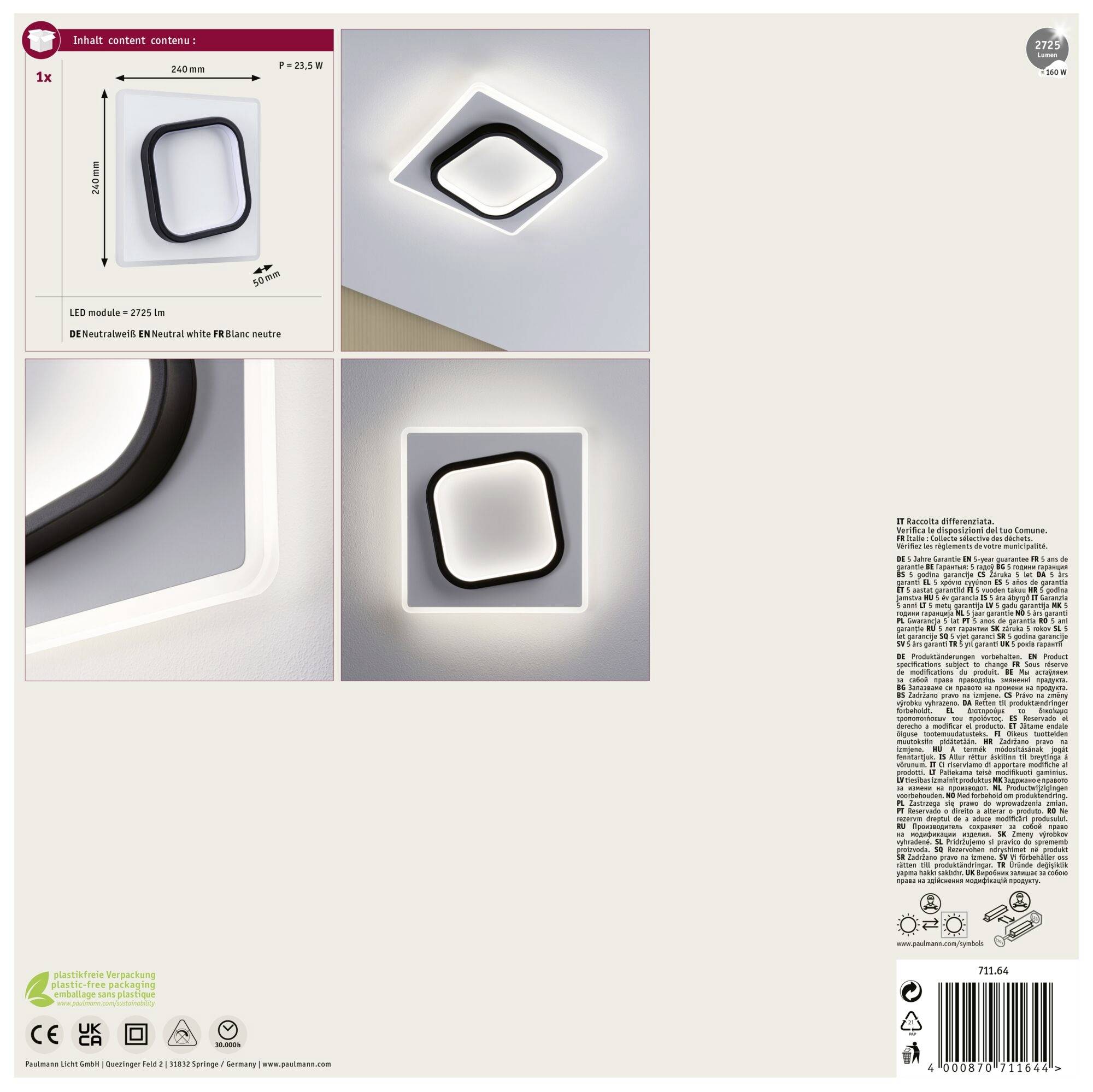 Paulmann 71164 LED-Wandleuchte 13W LED Weiß, Schwarz