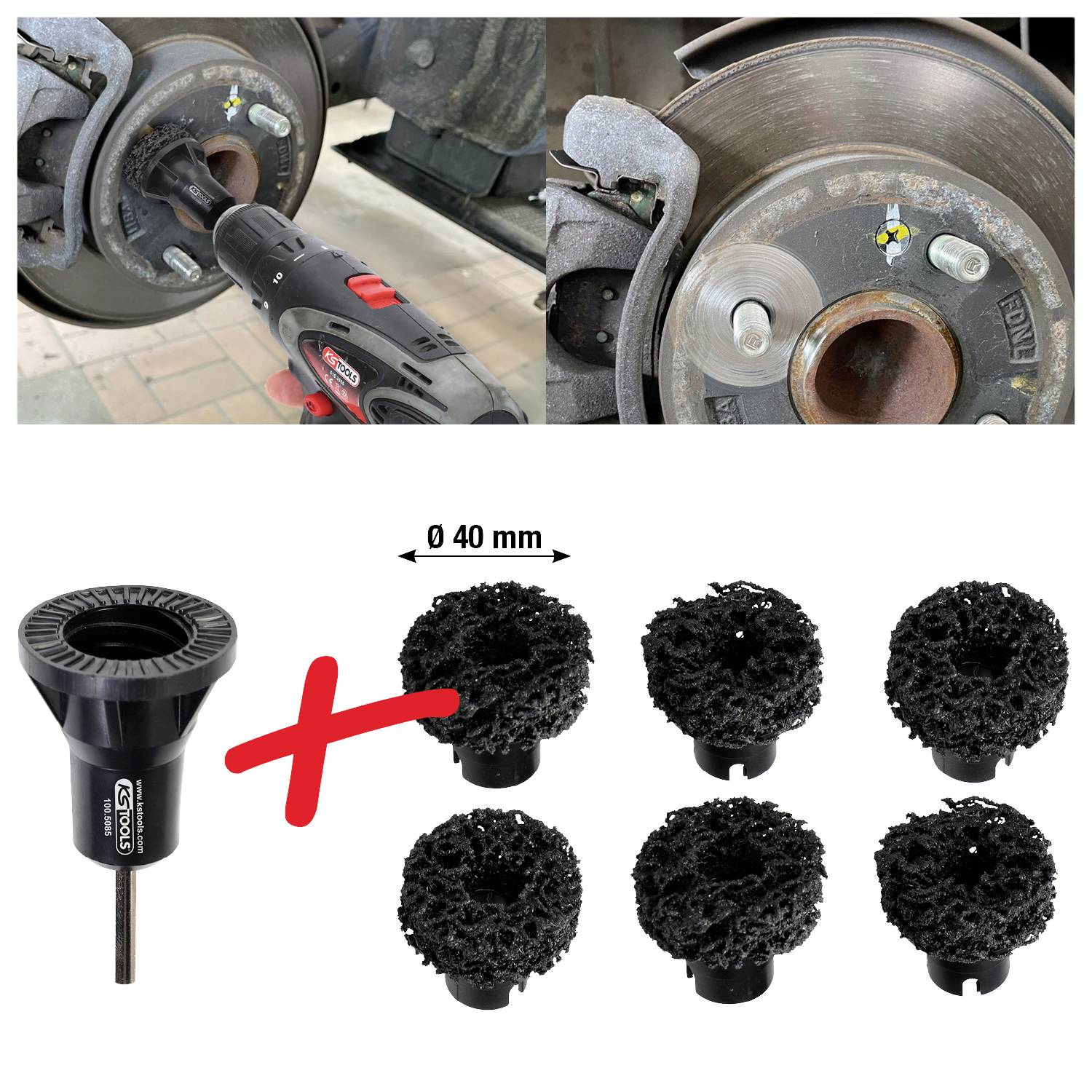 KS Tools 100.5085 Stehbolzen-Radnabenschleifer-Satz, Ø 40 mm, 7-tlg