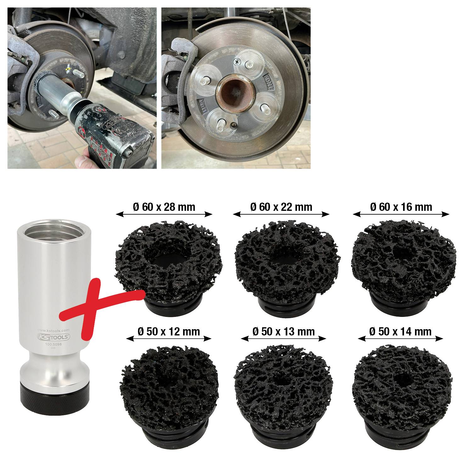 KS Tools 100.5090 Stehbolzen-Radnabenschleifer-Satz, Ø 50 / 60 mm, 7-tlg