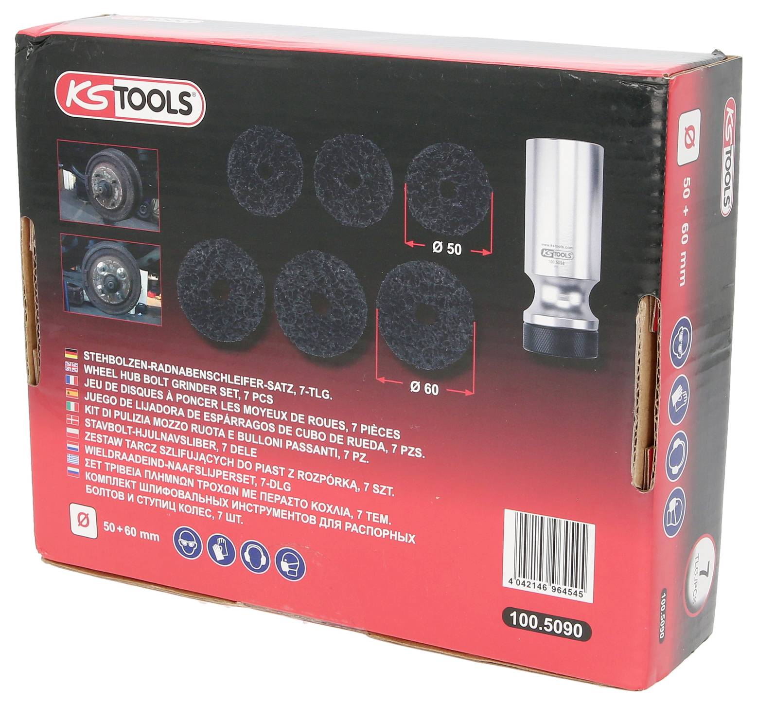 KS Tools 100.5090 Stehbolzen-Radnabenschleifer-Satz, Ø 50 / 60 mm, 7-tlg