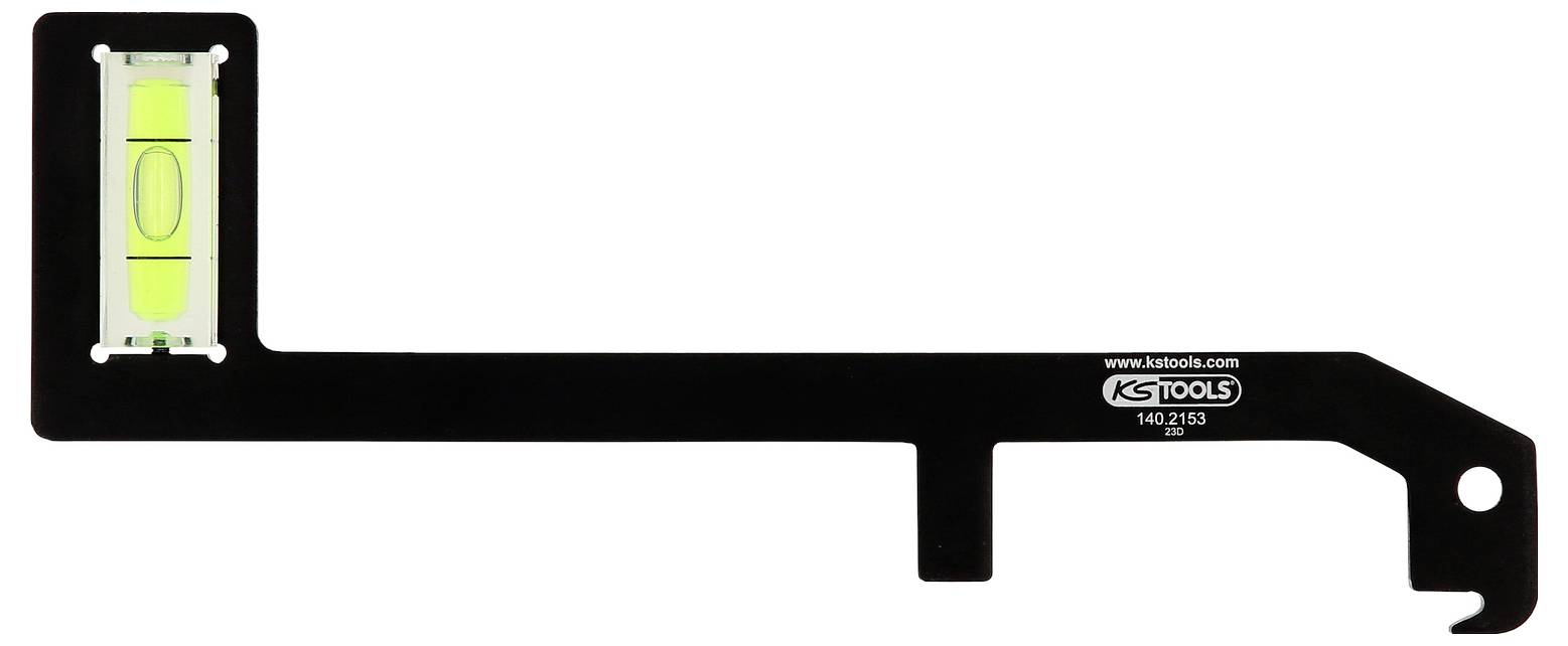 Schwarzer Winkelmesser mit eingebauter Wasserwaage von KS Tools, Artikelnummer 140.2155, zur genauen Winkelmessung.