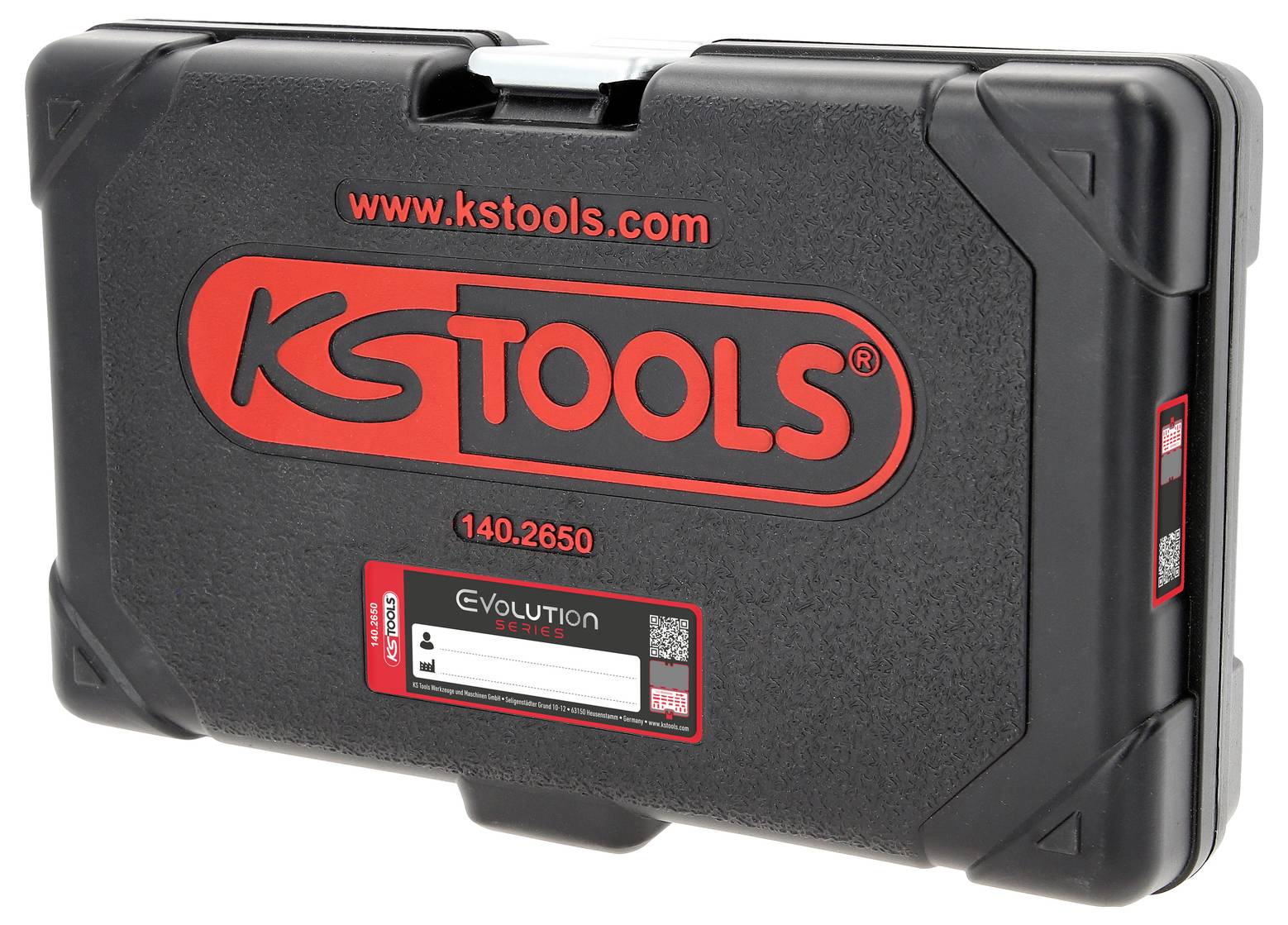 Schwarzer Werkzeugkoffer mit rotem KS Tools-Logo und der Aufschrift 'Evolution Series'.