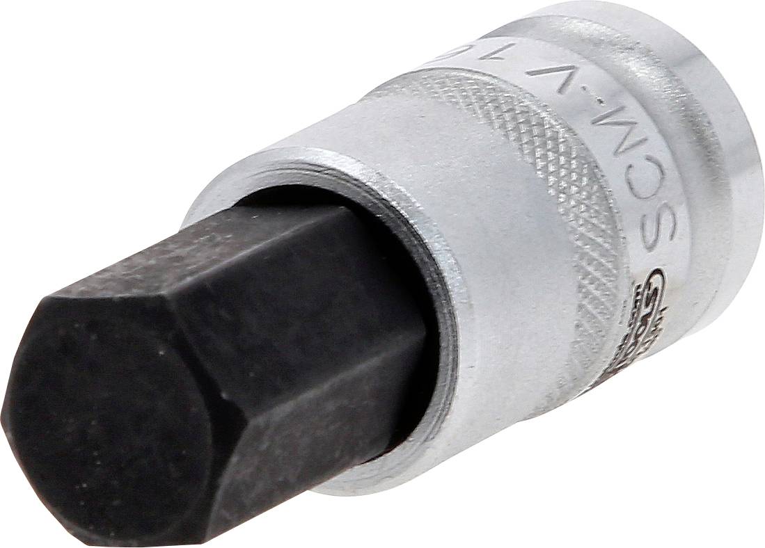 Sechskant-Bit-Stecknuss aus Metall mit strukturiertem Griff, geeignet für Schraubarbeiten.