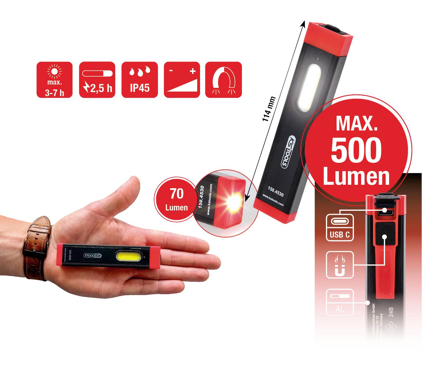 KS Tools UltimateBEAM Aluminium LED-Inspektionsla Arbeitsleuchte