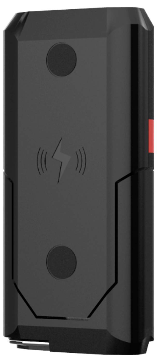 Ein schwarzes, rechteckiges Fahrrad-GPS-Trackergerät mit Antidiebstahlfunktion und GPS-Symbol in der Mitte der Vorderseite.