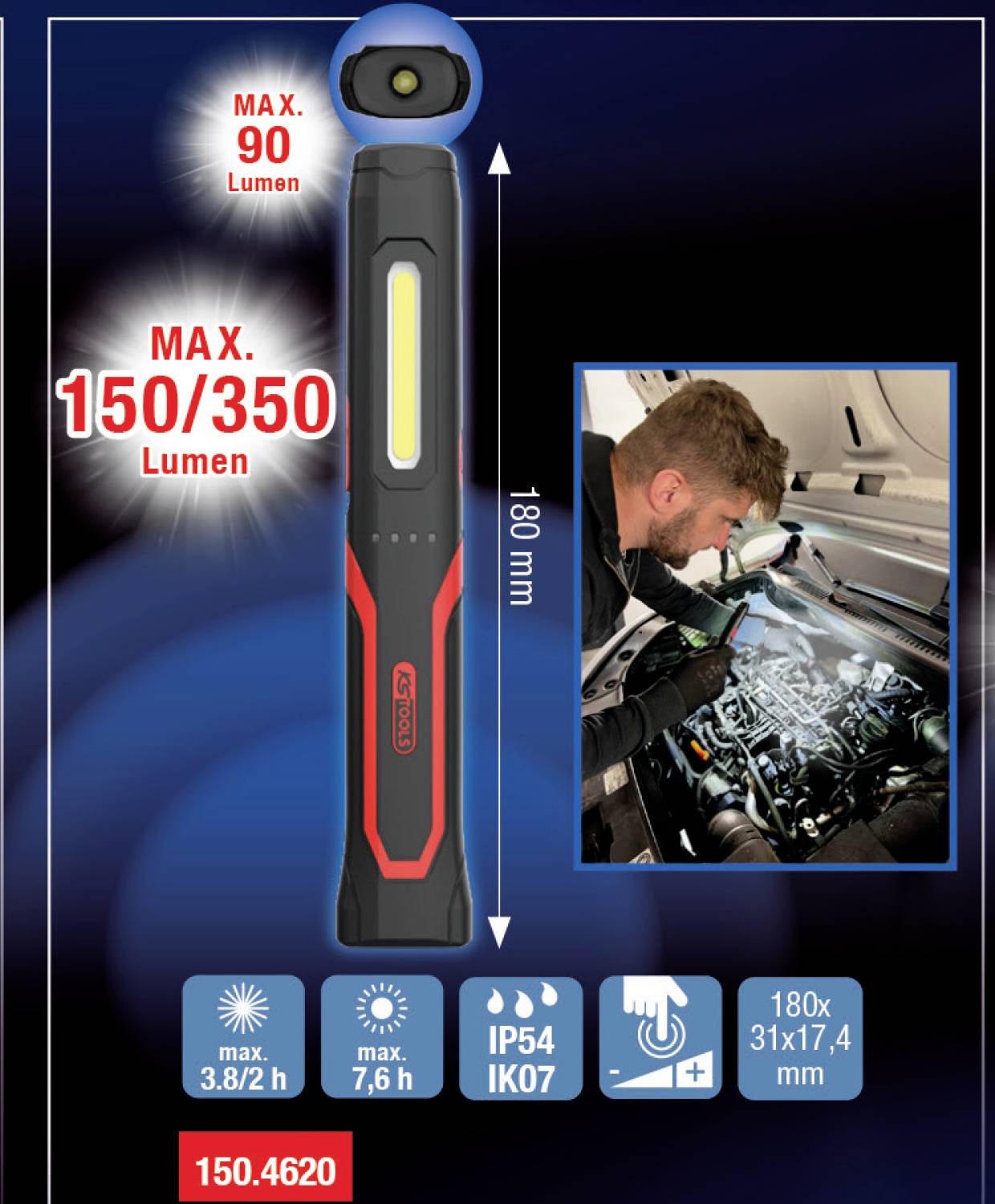 KS Tools eQi UltimateBEAM Handleuchte slim 350 Lu Handlampe