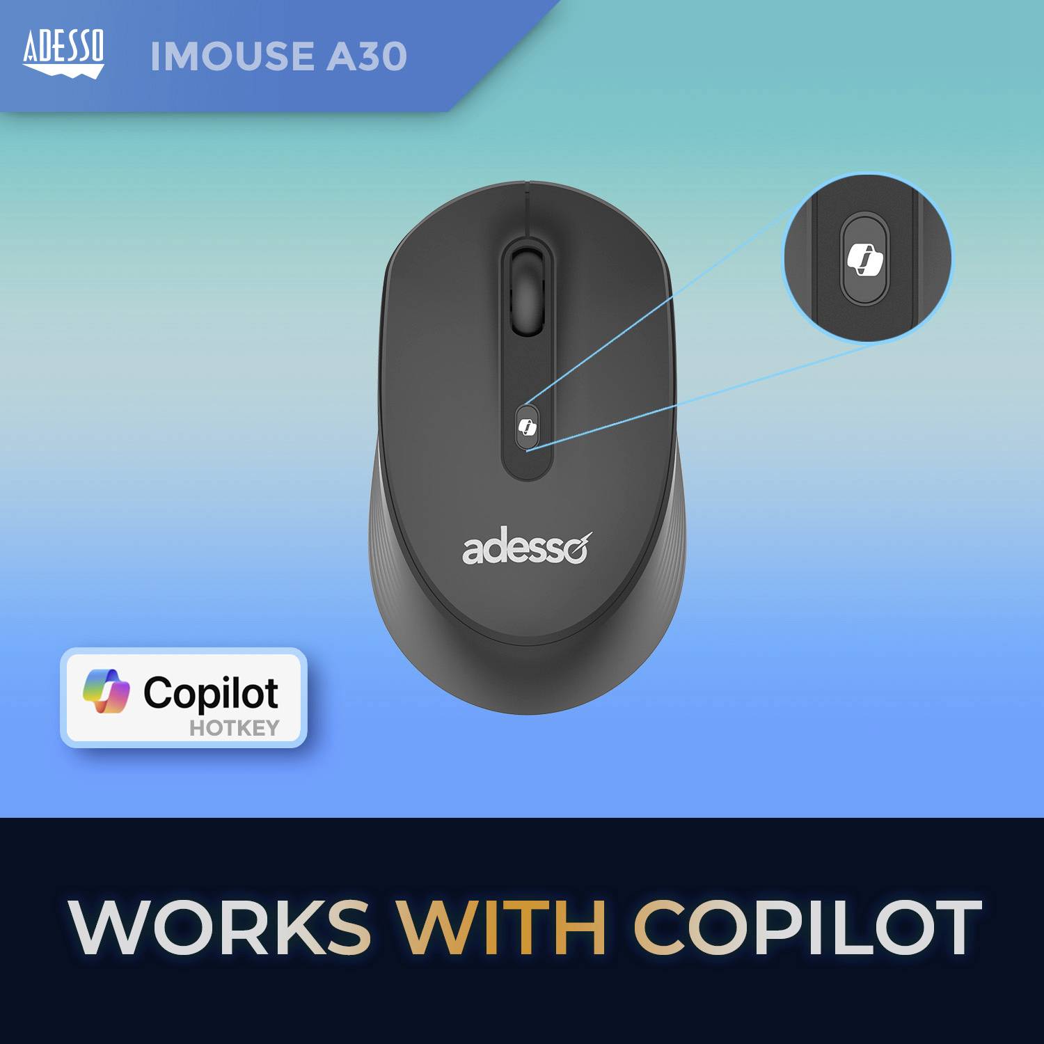 Adesso iMouse A30B Maus Funk Optisch Schwarz-Grau 4 Tasten 1200 dpi Maustasten